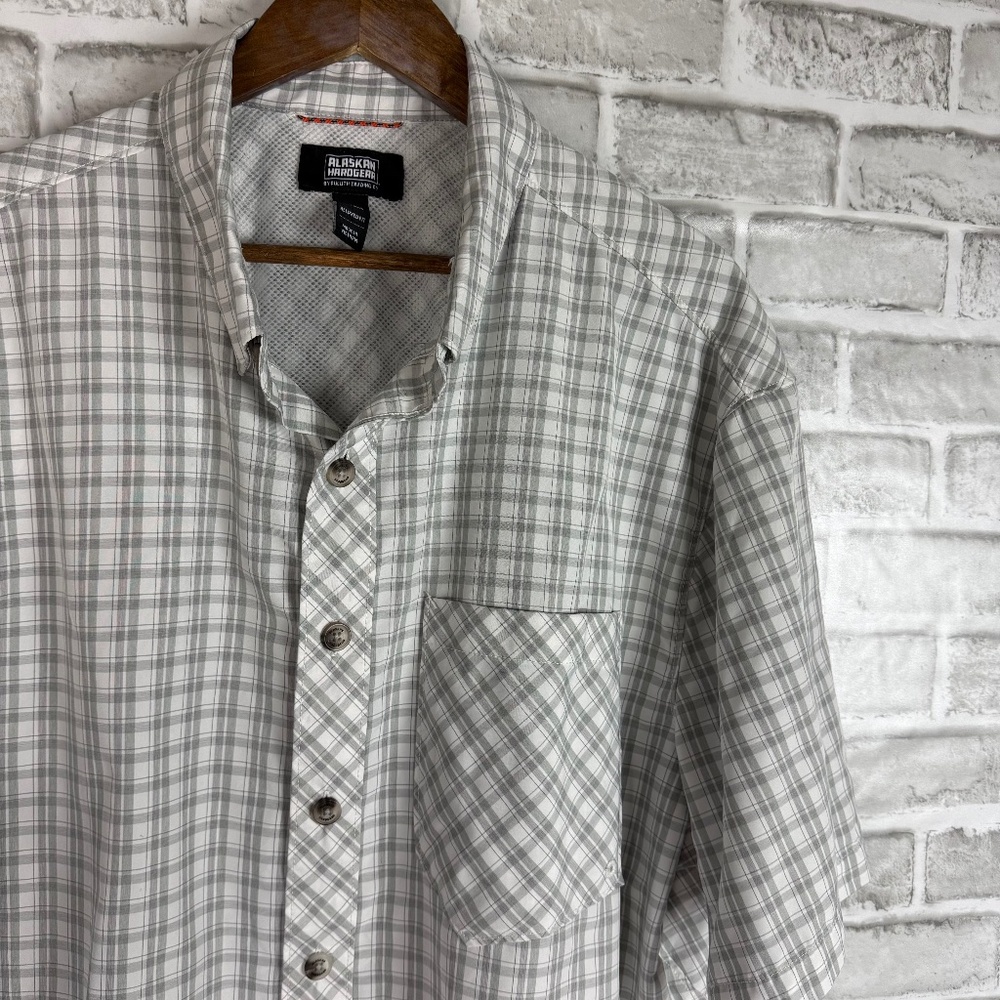 Alaskan Hardgear Duluth Light Gray Plaid Polyester Button Up Shirt Mens XLT